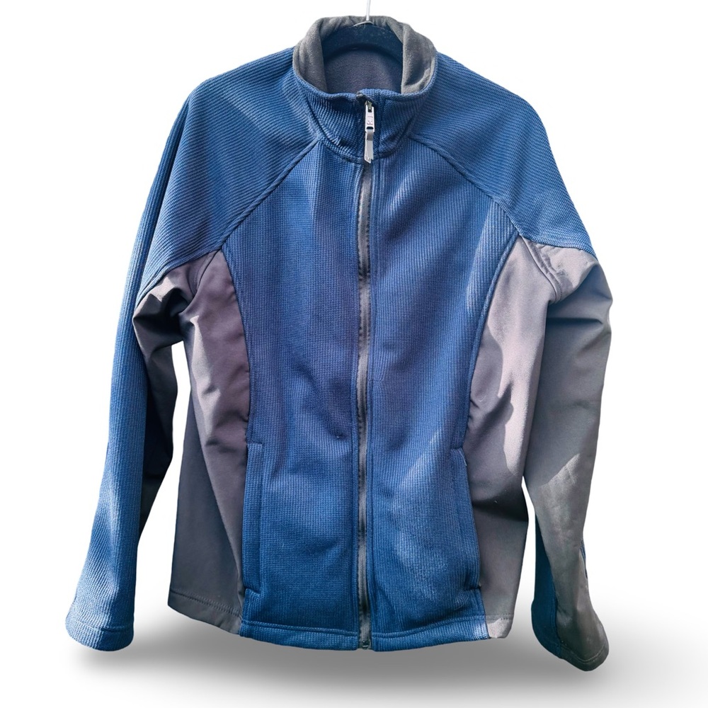 Swiss Tech Mens Soft Shell Waffle Knit Jacket Navy and Gray Size M Fleece Lined